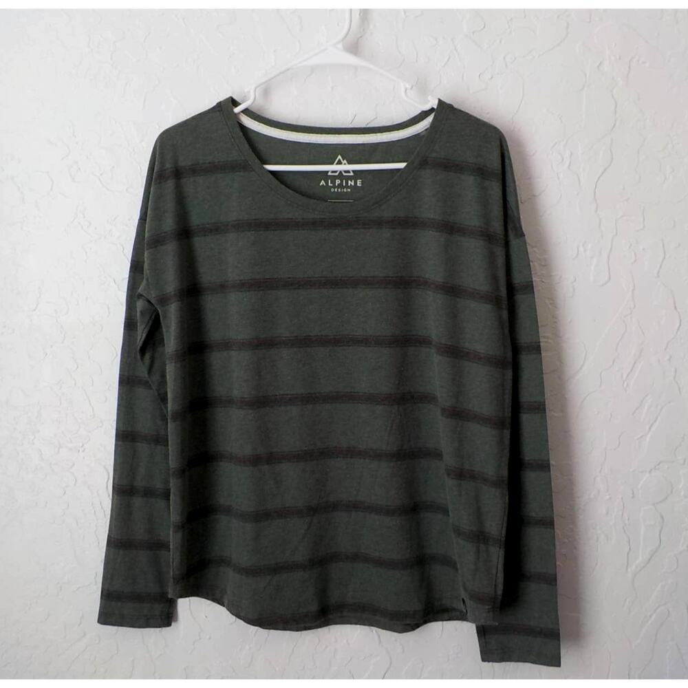 Alpine Design Green Striped T-Shirt Top Men size Medium Casual Long Sleeves